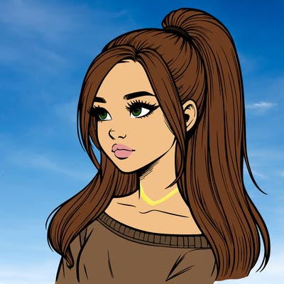 realistic girl with a high ponytail