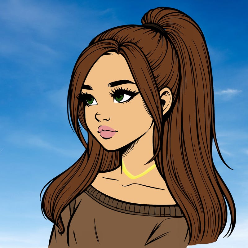 realistic girl with a high ponytail