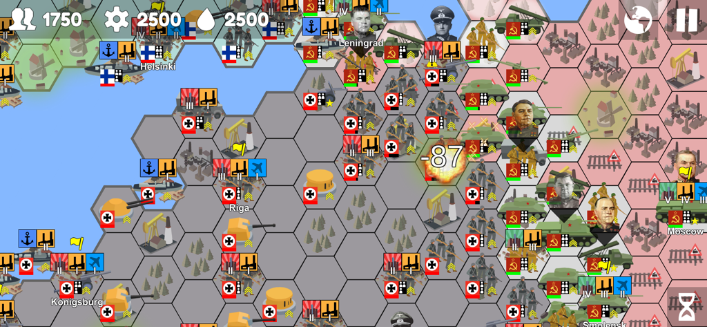 Armchair Commander - Armchair Commander gameplay showing military units and historical generals on a hexagonal strategy map during a World War 2 battle