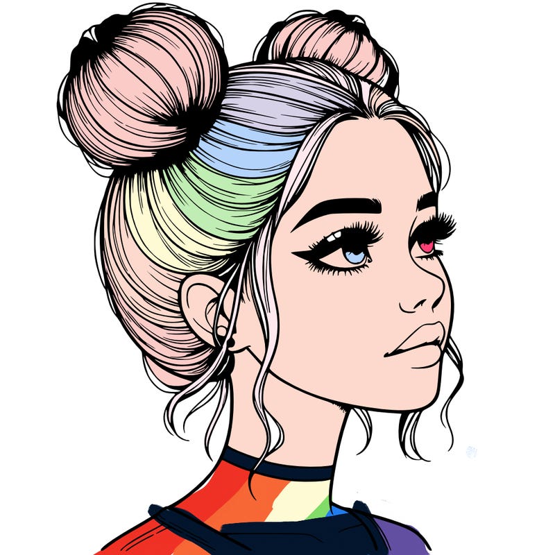 realistic girl with buns on the top of her head