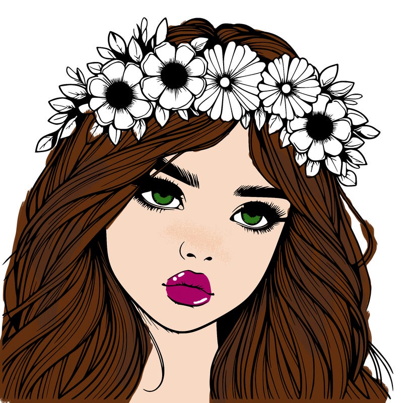 realistic girl with flowers crown