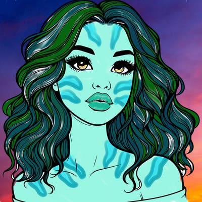 realistic girl with wavy hair and lips