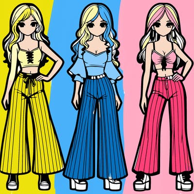 girls with flare pants and crop tops realistic