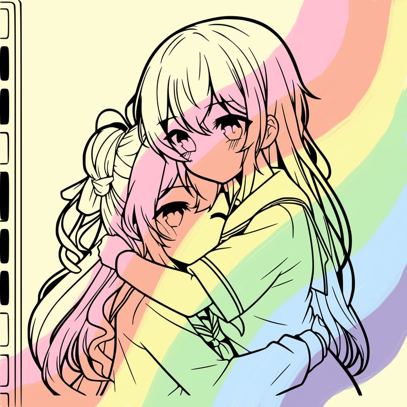 girl hugging another girl manga version