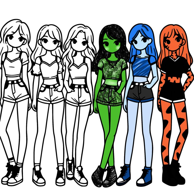 a group of girls wearing crop tops and shorts