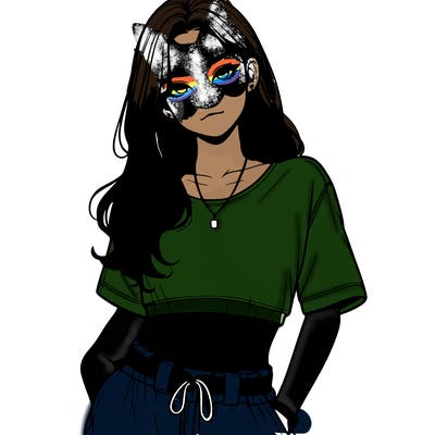 realistic girl witha crop top and baggy pants