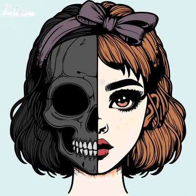 realistic girl with half skull mask