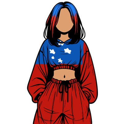 realistic girl faceless with baggy pants and a crop top