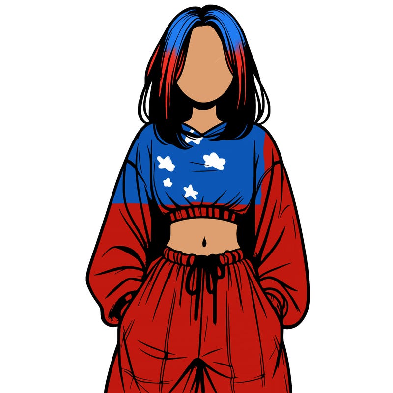 realistic girl faceless with baggy pants and a crop top