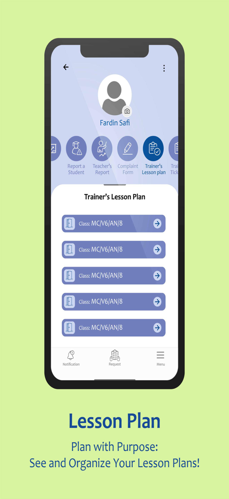 Team MELI - Team MELI mobile app showing the Trainer Lesson Plan screen with a list of scheduled classes