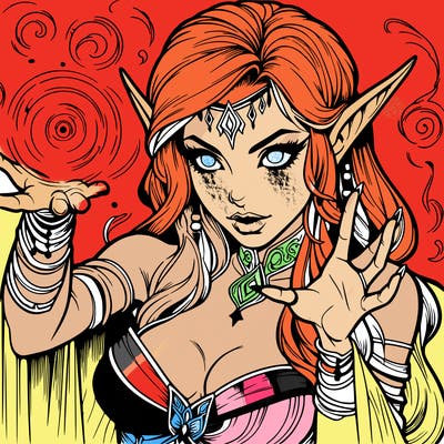 realistic scary beautiful elf sorceress casting spell