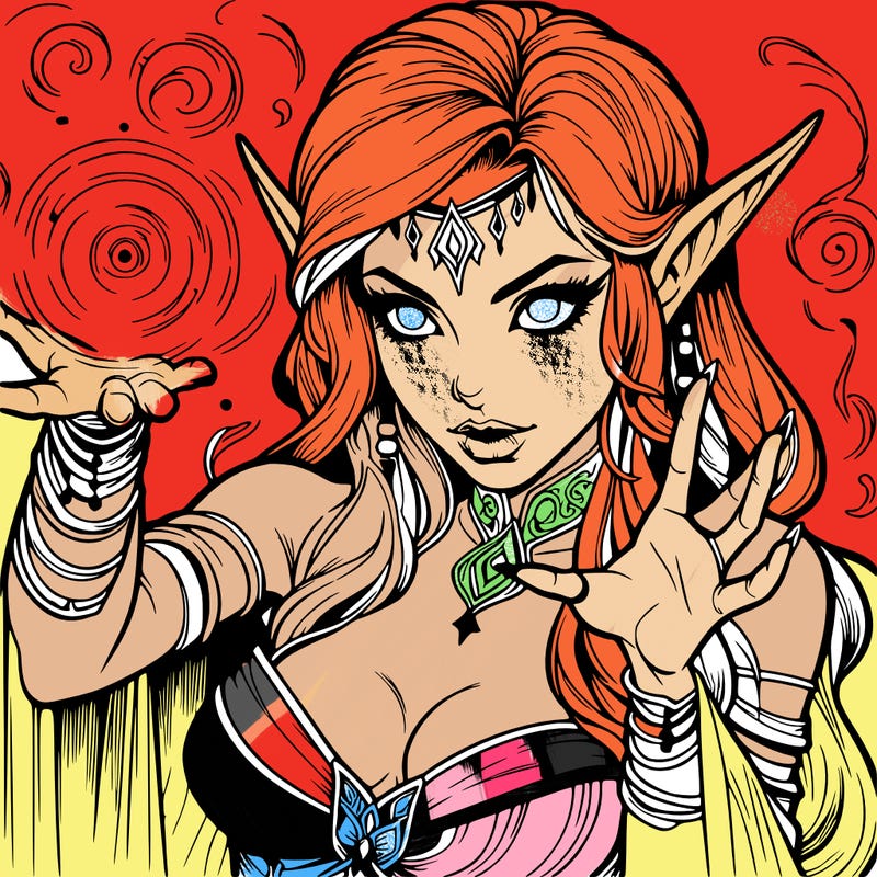 realistic scary beautiful elf sorceress casting spell