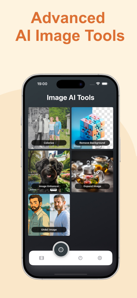 カラー化や画像エンハンサーなど、フィルムスキャン用の高度なAI画像ツールを表示するスマートフォン