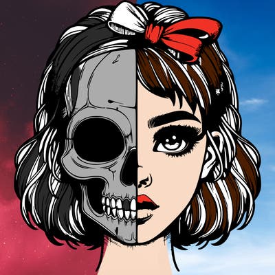 realistic girl with half skull mask