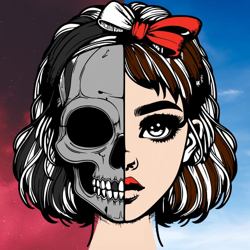 realistic girl with half skull mask