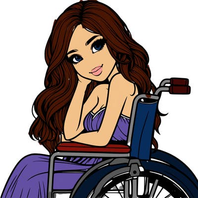 a realistic beautiful girl being in a wheel chair