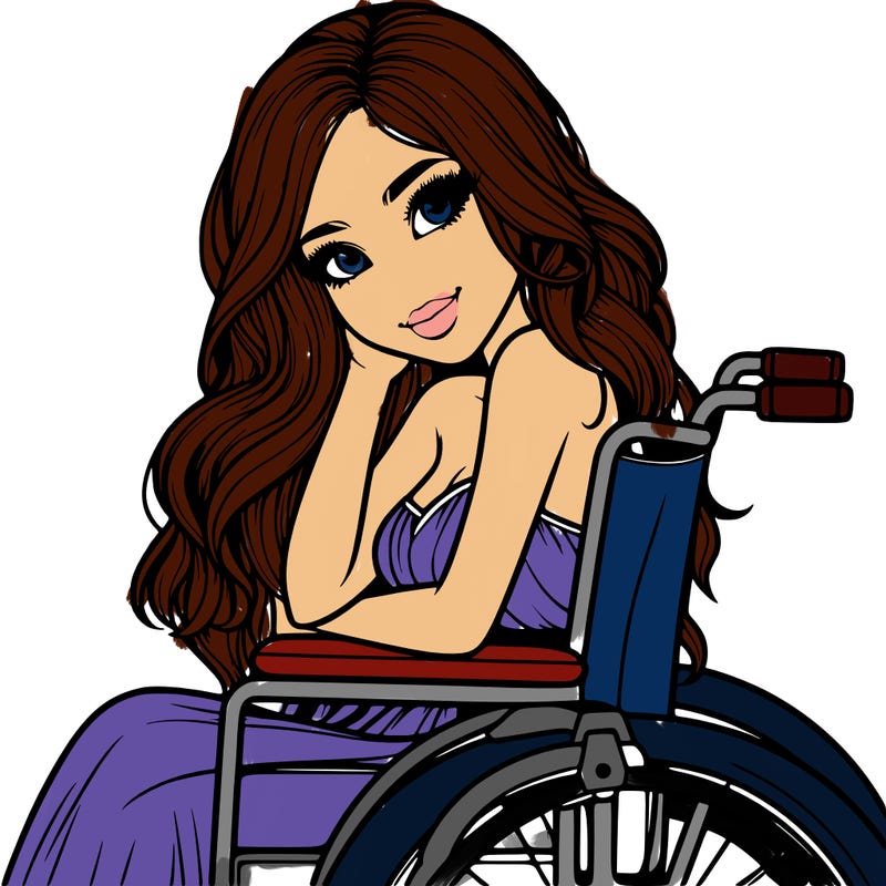 a realistic beautiful girl being in a wheel chair