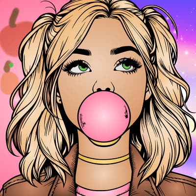 realististic girl blowing bubble -gum