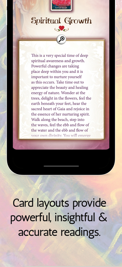 A detailed oracle card reading for Spiritual Growth within the Universal Love Healing Oracle app.