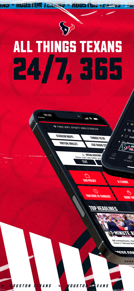Houston Texans - Houston Texans official mobile app displaying gameday logistics stadium maps and team news