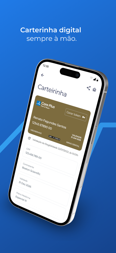 Care Plus - Smartphone displaying the Care Plus digital health insurance ID card