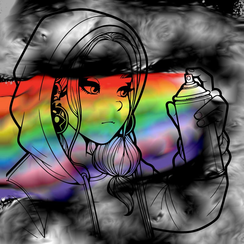 a realistic girl, spray painting