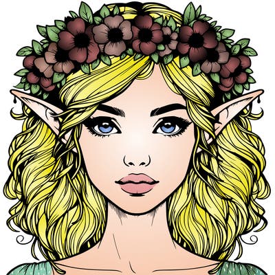 realistic female elf with flower crown