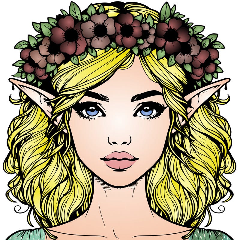 realistic female elf with flower crown