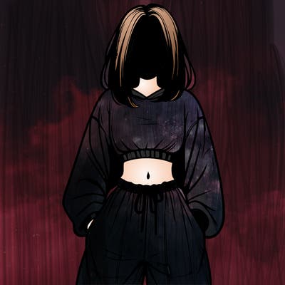 realistic girl faceless with baggy pants and a crop top