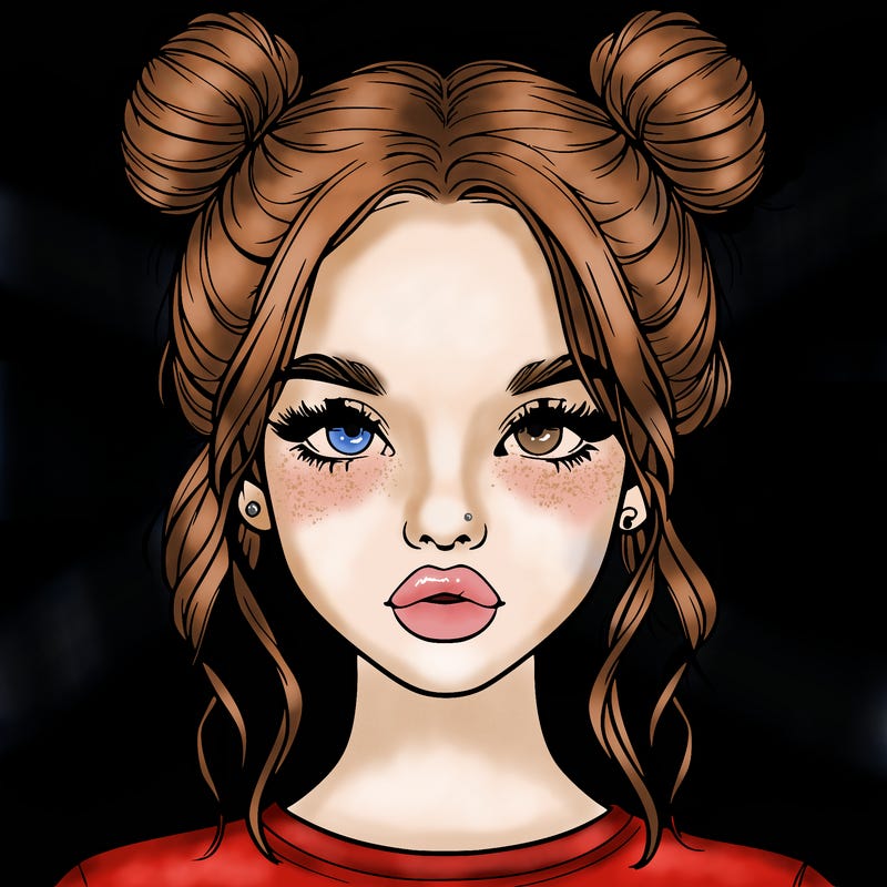 realistic girl with two buns in hair and lips