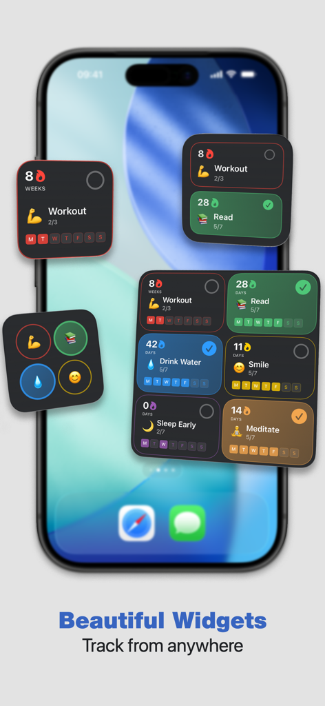 HabitGlass: Habit Tracker - Minimalist habit tracker interactive widgets on an iPhone home screen