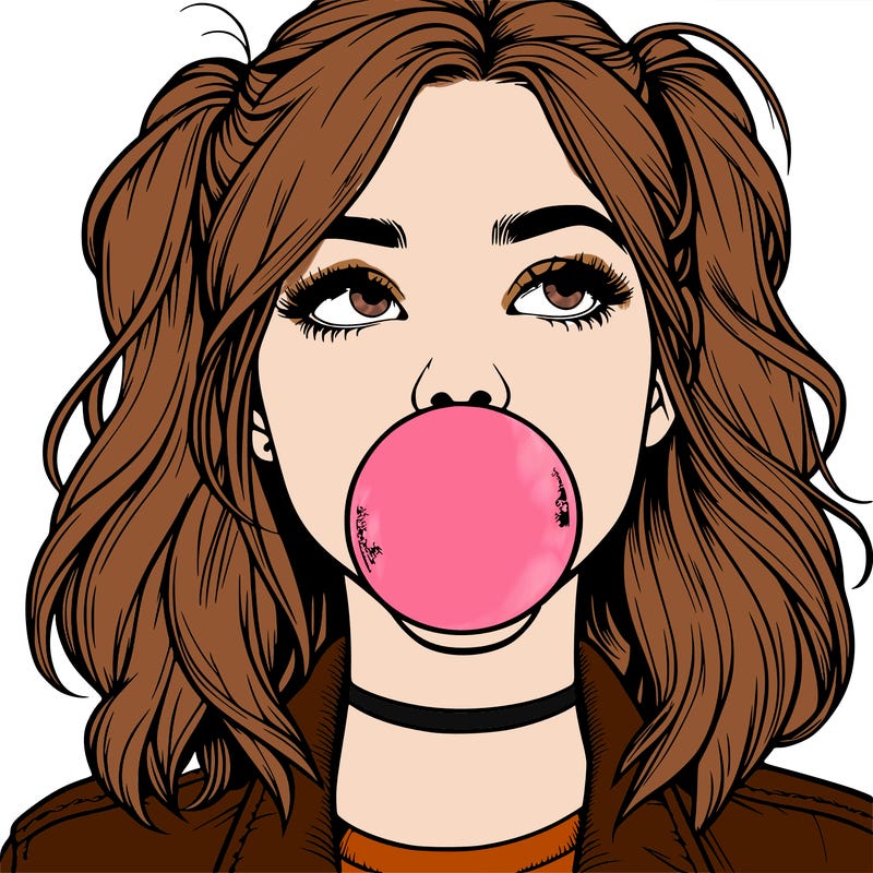 realististic girl blowing bubble -gum