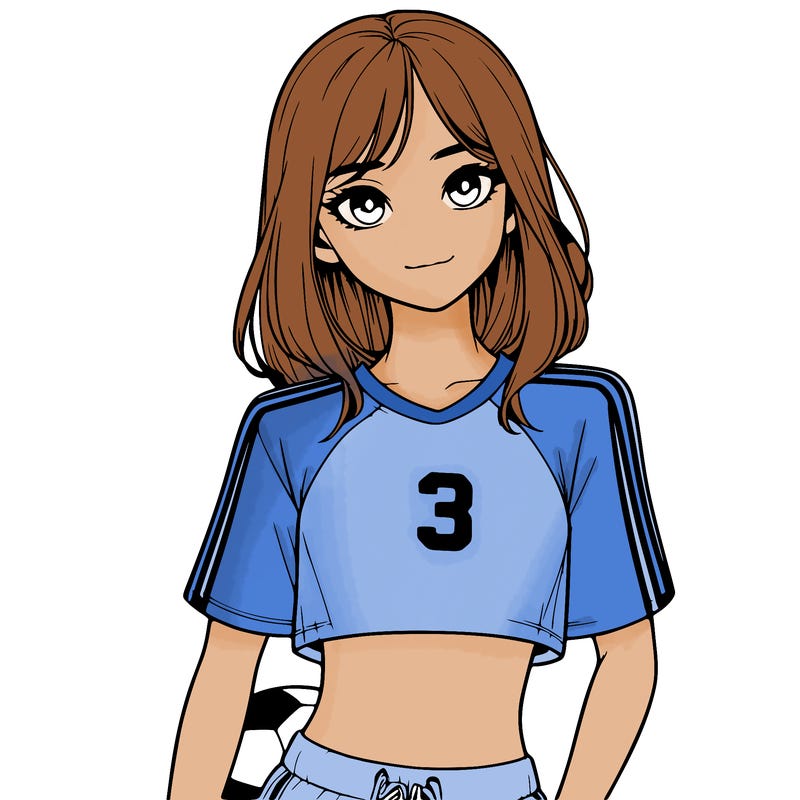 realistic girl wearing soccer jersey