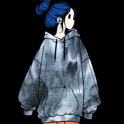realistic girl with a oversized sweatshirt on and a bun
