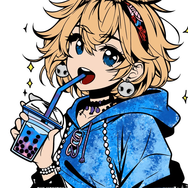 hot baddie anime girl drinking boba and biting the straw