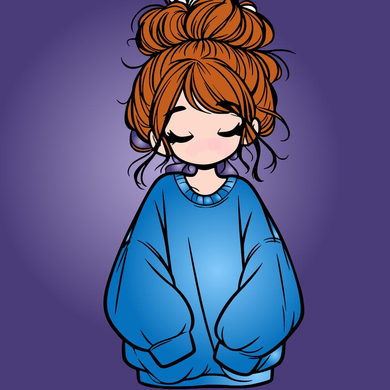 girl with baggy sweatshirt and messy bun
