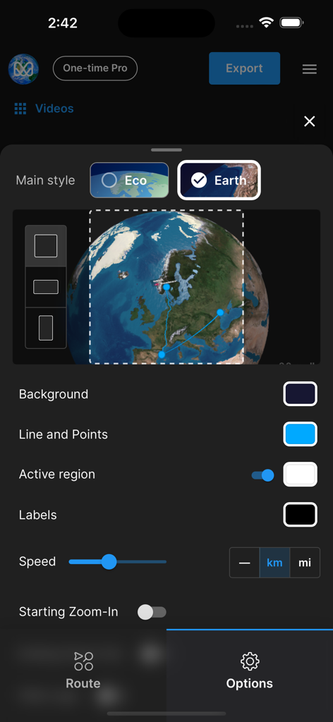 Customization settings in the Mult.dev app for map styles and route colors