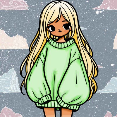 girl with long hair and is wearing an oversized sweater