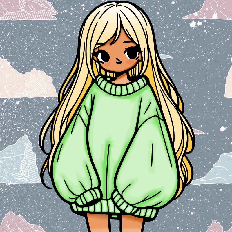 girl with long hair and is wearing an oversized sweater