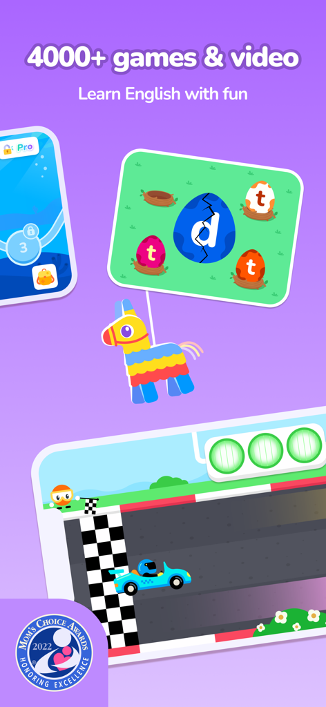Educational English learning games and videos for kids in the Monkey Junior app.