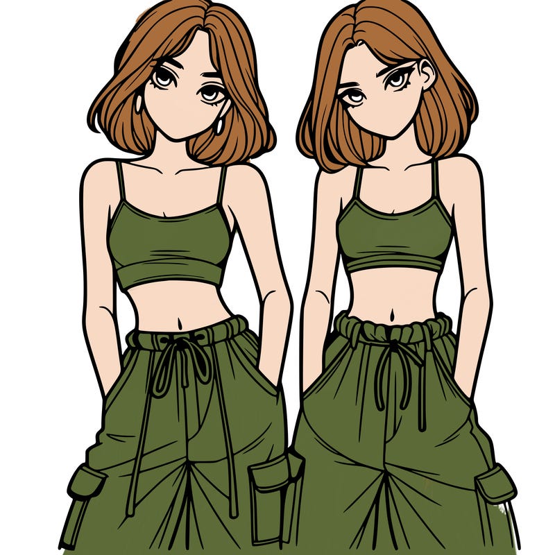 two girls with crop top with baggy pants