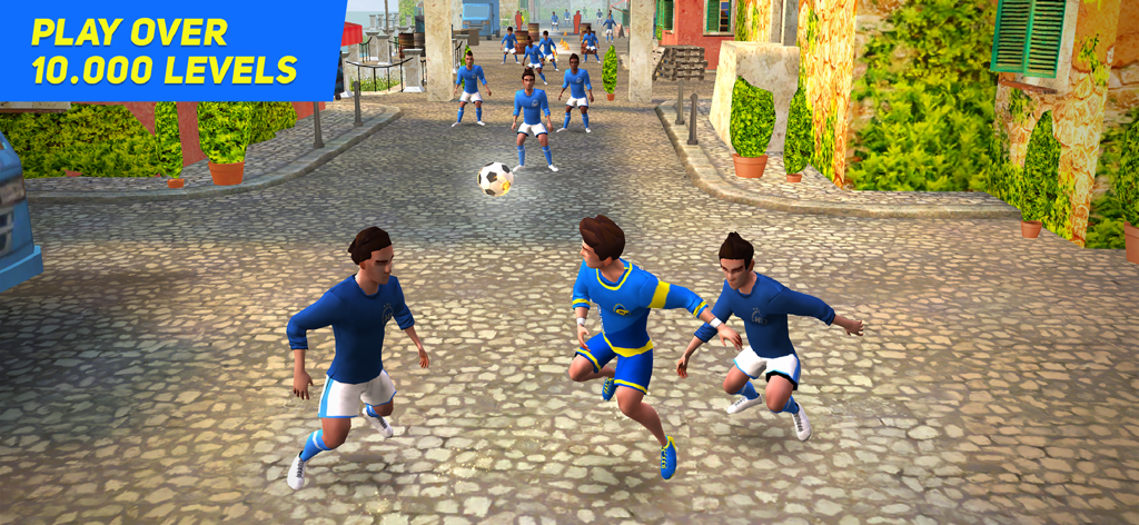 Gameplay von SkillTwins Fußballspiel, das Charaktere beim Straßenfußball zeigt