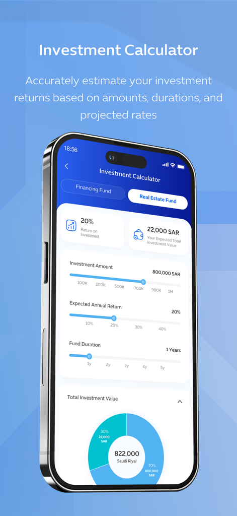 Aseel app investment calculator screen displaying projected real estate returns