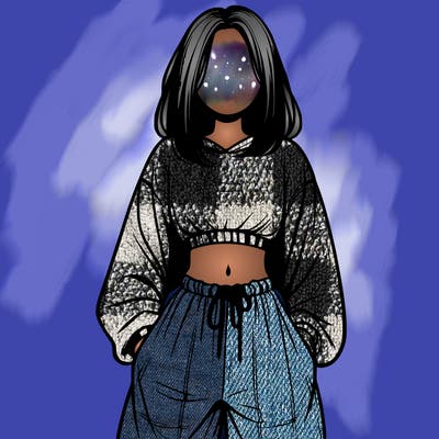 realistic girl faceless with baggy pants and a crop top