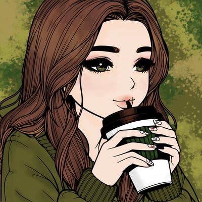 realistic girl drinking coffee