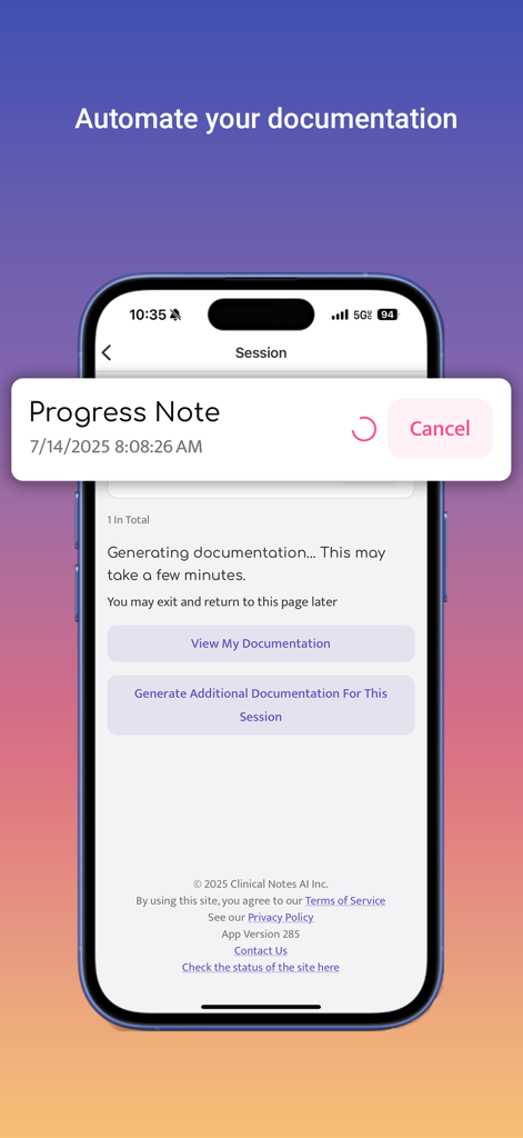 Clinical Notes AI - Clinical Notes AI app screen showing automated progress note generation.