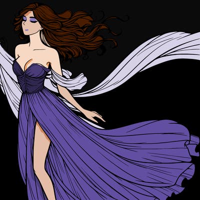 realistic woman in dress flowing the the wind