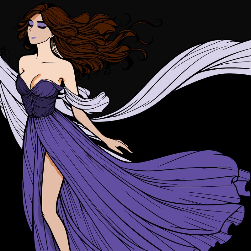 realistic woman in dress flowing the the wind