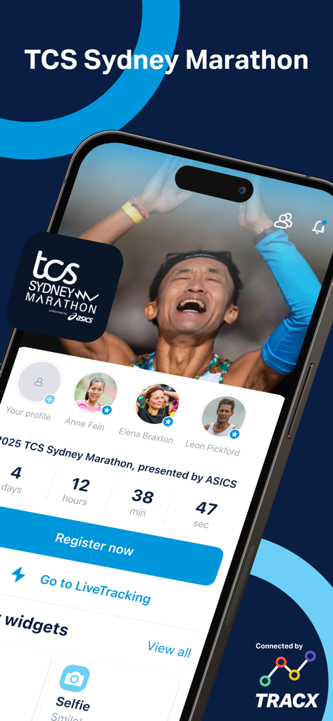 TCS Sydney Marathon - TCS Sydney Marathon app home screen with countdown timer and register button