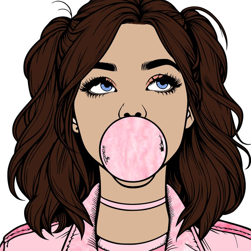realististic girl blowing bubble -gum